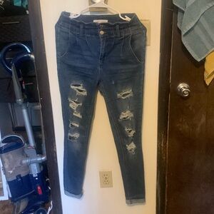 Almost Famous size 3 dark/light blue holy jeans.